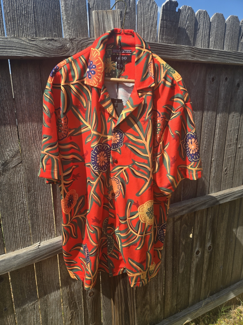 Akoo Red Orange Floral Short Sleeve Button-Down Shirt